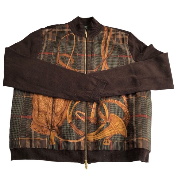 Vtg Lauren Ralph Lauren Silk Cashmere Equestrian Cardigan Sweater Size XL Zip - Picture 5 of 8